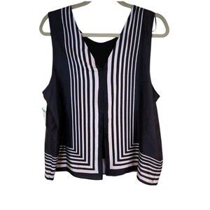 Halogen Nordstrom Geometric Front Slit Sleeveless Top Rich Black Women's Size XL